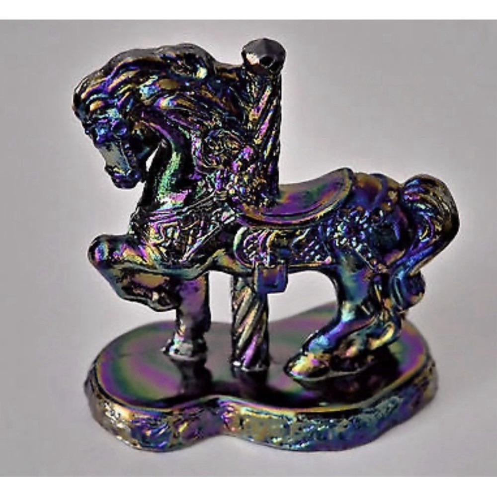 Mosser Glass Vi Hunter Carousel Horse Figurine Multi Color Carnival Glass RARE